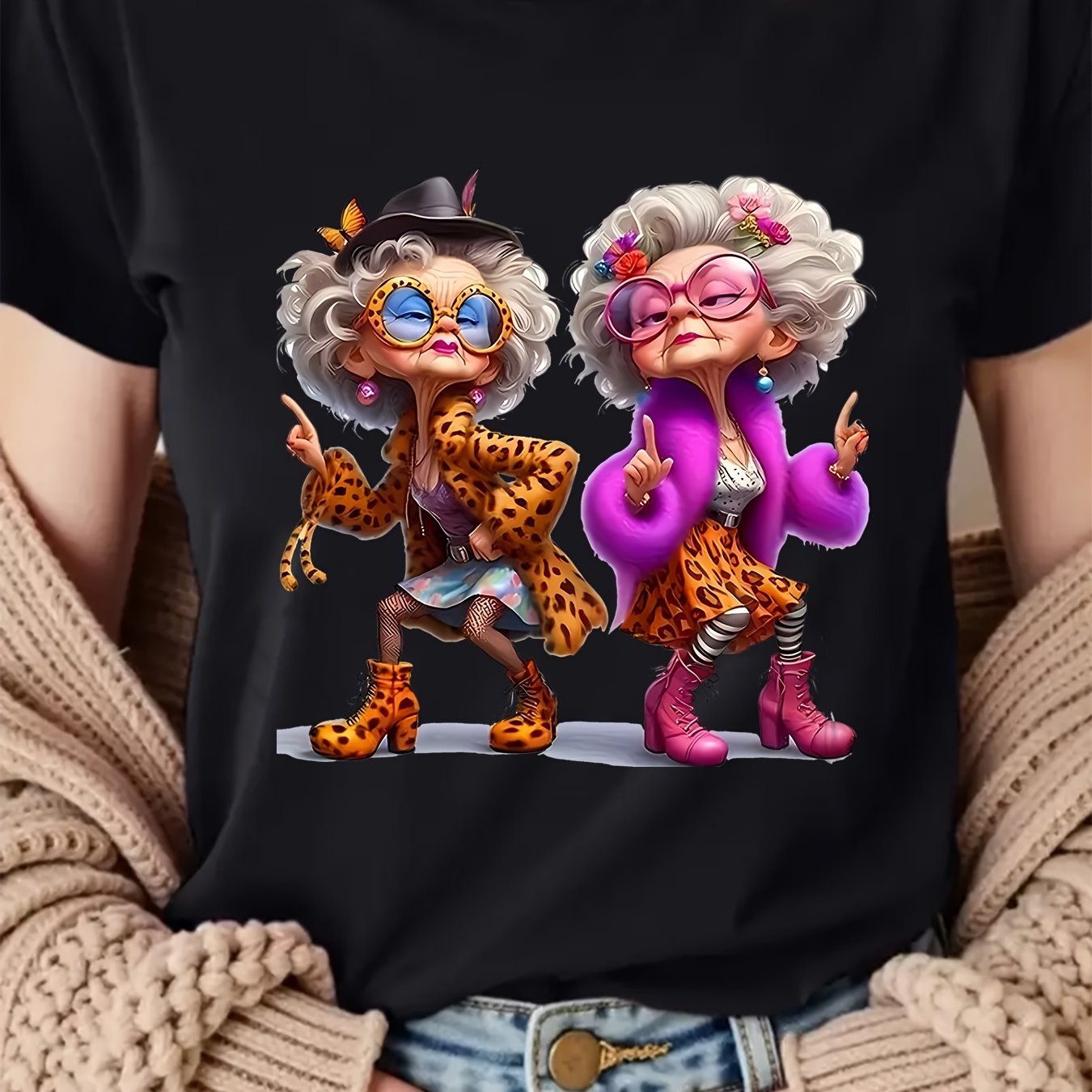 TEMU Fashion Grandma Print T-shirt Pattern Is Unique, Festival, Gift, Ladies Round Neck Casual Sports Comfortable T-shirt, Elegant Ladies Clothing,