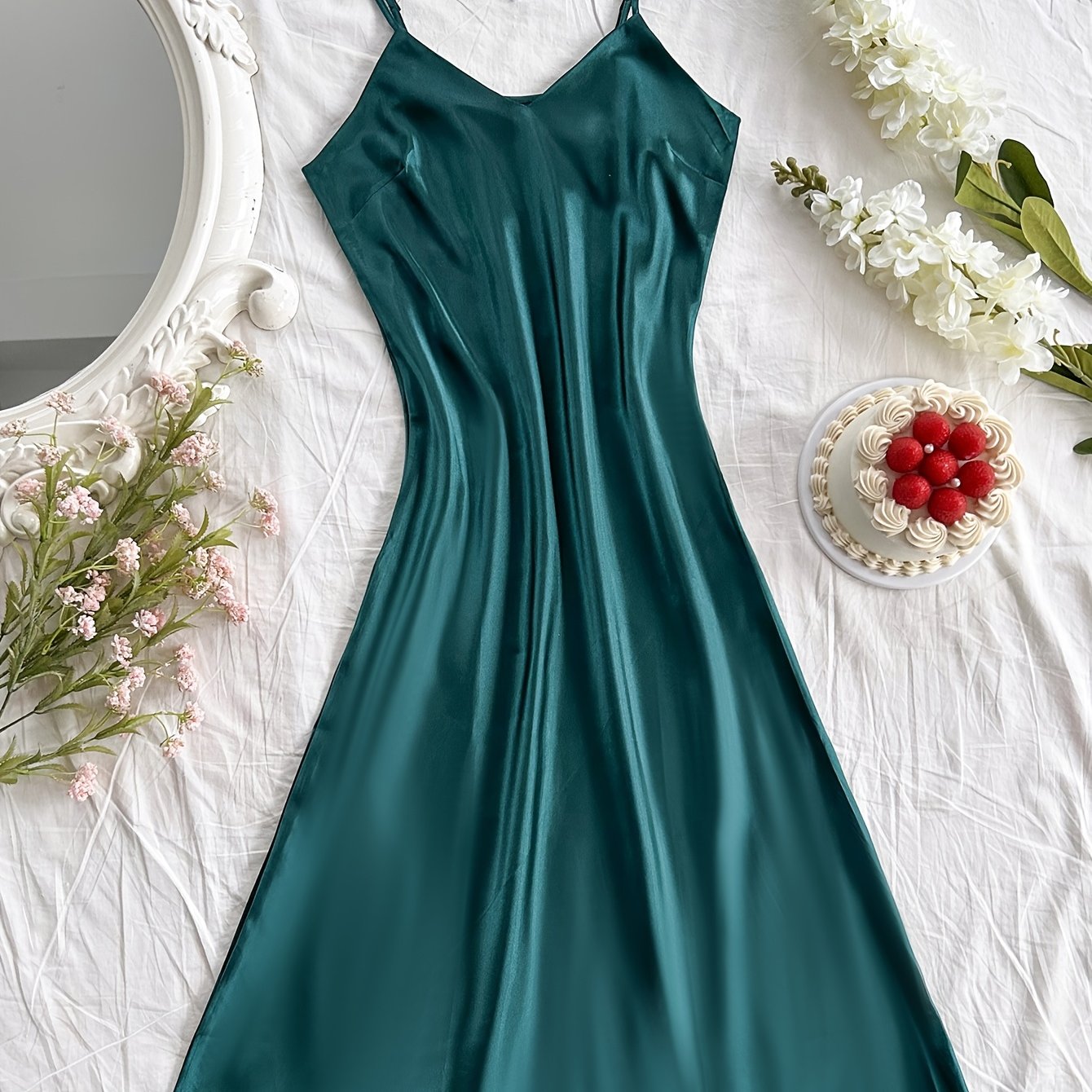 TEMU Autumn Winter Women's Pajamas Camisole Nightgown Sexy V-neck Long Sleepwear