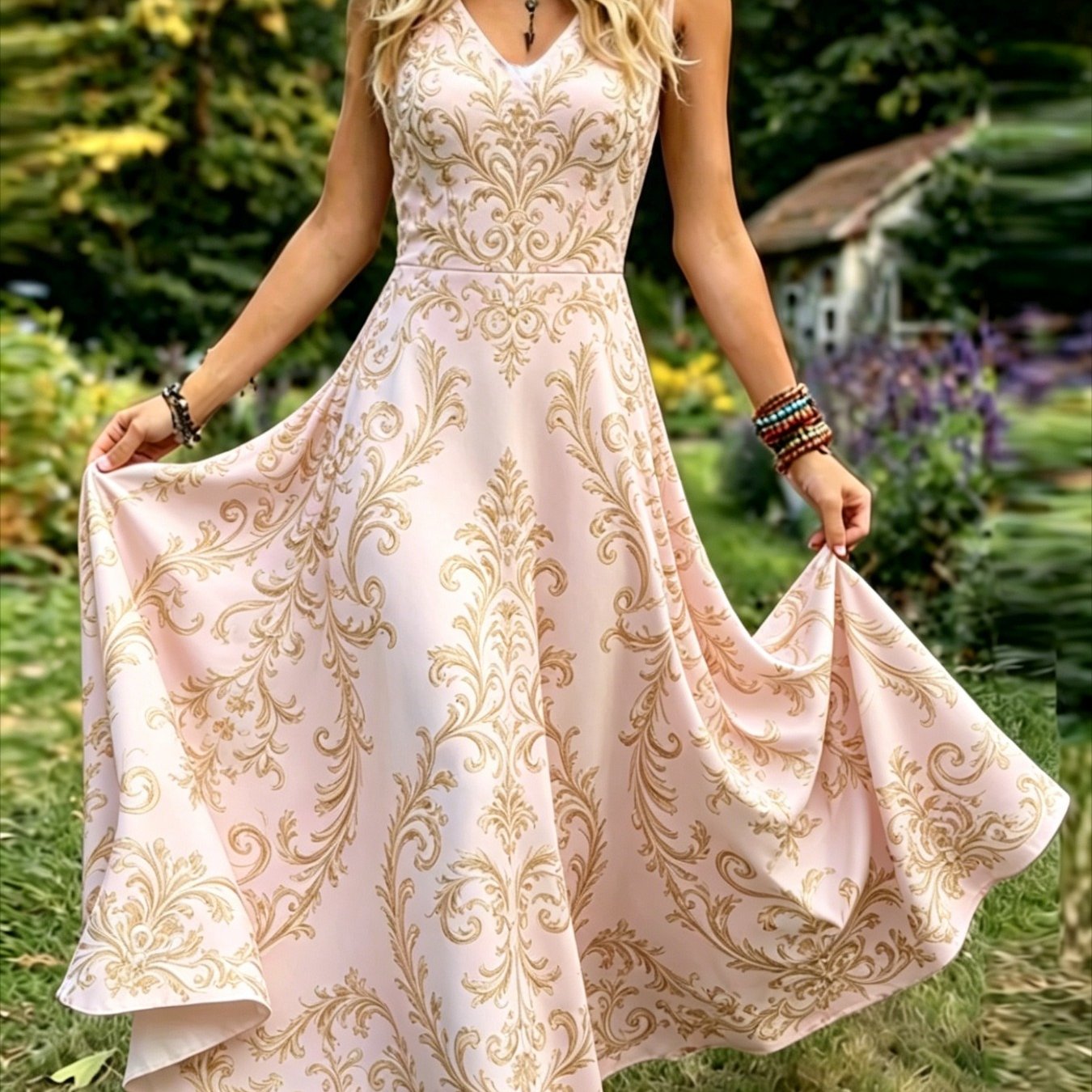 Plus Size, Women's Vintage-style Sleeveless Dress-an Elegant, Casual, Round-neck A-line Maxi Dress. Easy To Care For, Perfect For Daily Wear And Vacation Leisure.
