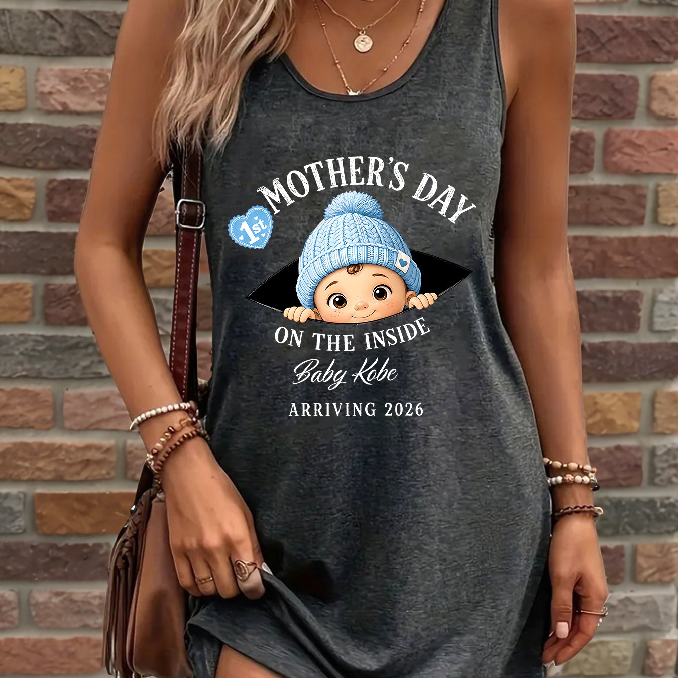 TEMU Mother's Day Blouse Dress For Expectant Mothers "the In My Womb Will Me As Mother's Day" Printed Maternity Casual Dress, Long-sleeved Top,