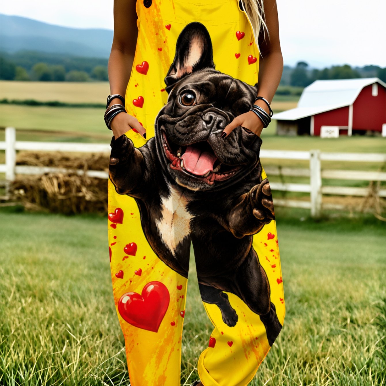 Image of Women' Size Overall Jumpsuit, Size S-2xl French Bulldog Hearts Fashionable Clothing Summer Clothing Casual Wear Suitable For Daily Wear And , An Ideal Gift For