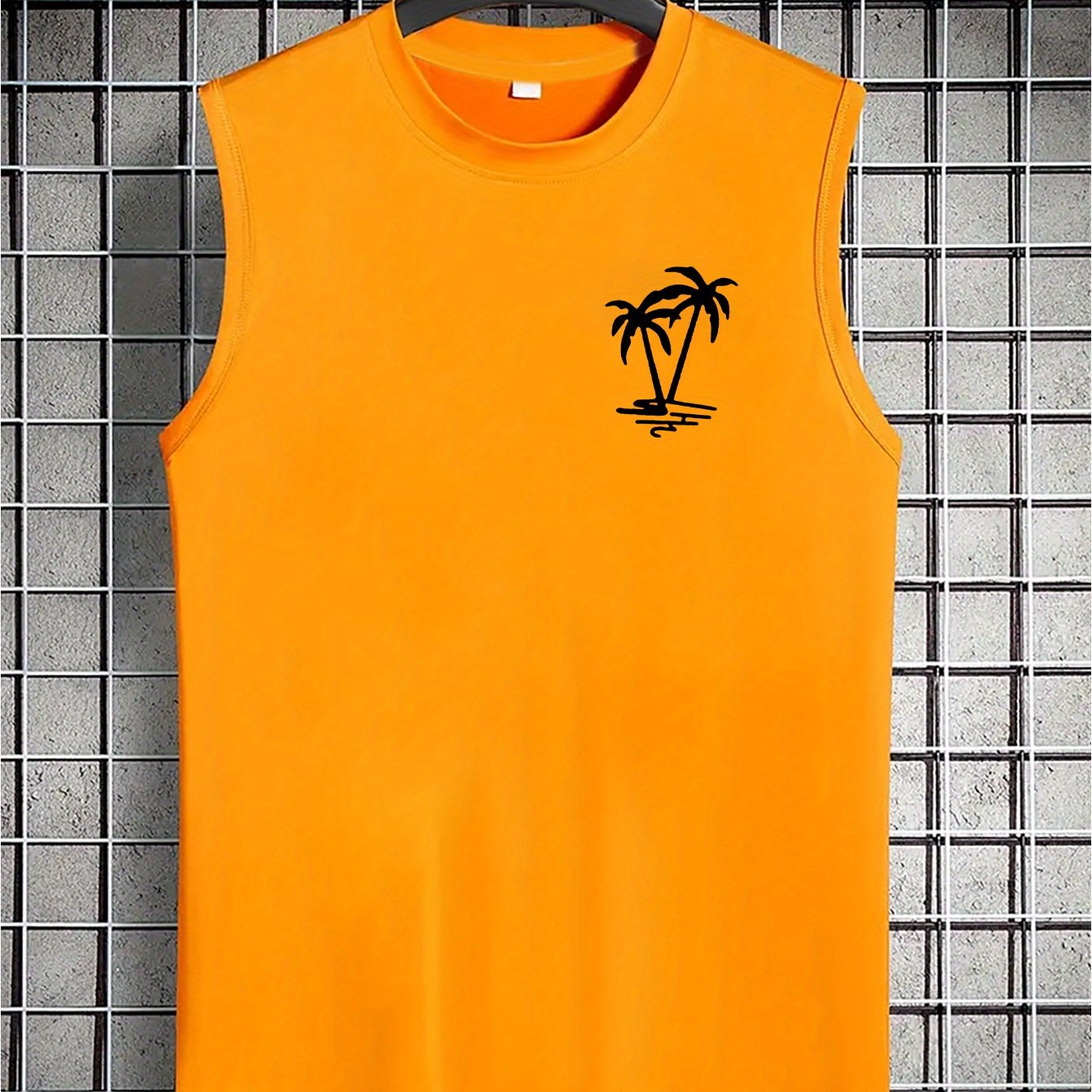 TEMU Coconut Trees Print Summer Men's Quick Dry Moisture-wicking Breathable Tank Tops, Bodybuilding Sports Sleeveless Shirts, For Running Training,