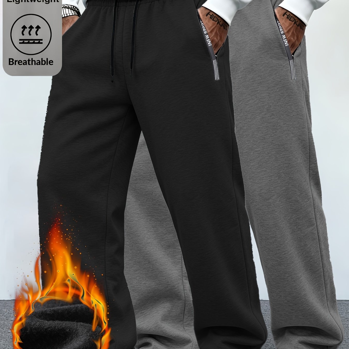 TEMU Unisex Fashionable Trendy Athletic Long Pants With , Double-way Zipper Pockets, Elastic Drawstring Waistband, Ideal For Winter Wear, Daily