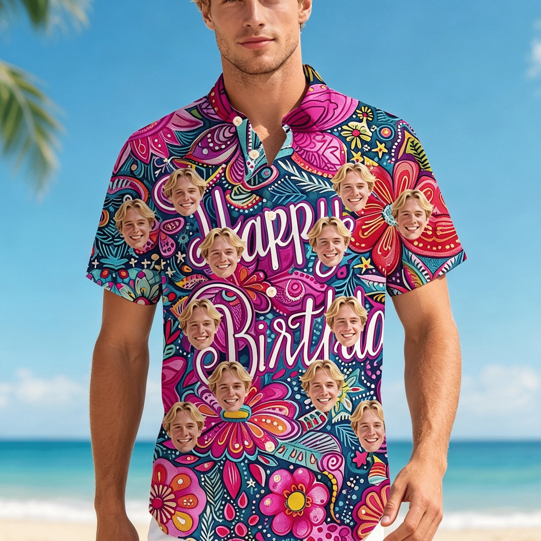 TEMU Custom Image Unisex Short Sleeve Shirt, Fun Birthday Gift For Parties With "happy Birthday" Printed Clothing
