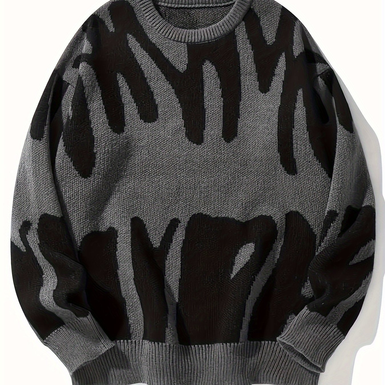 E-shop 2024 Frühling Neuer Trend Herren Pullover, Rundhals Lockerer Schnitt Studenten Pullover Drop-Schulter Strickpullover, Farbblock Grau