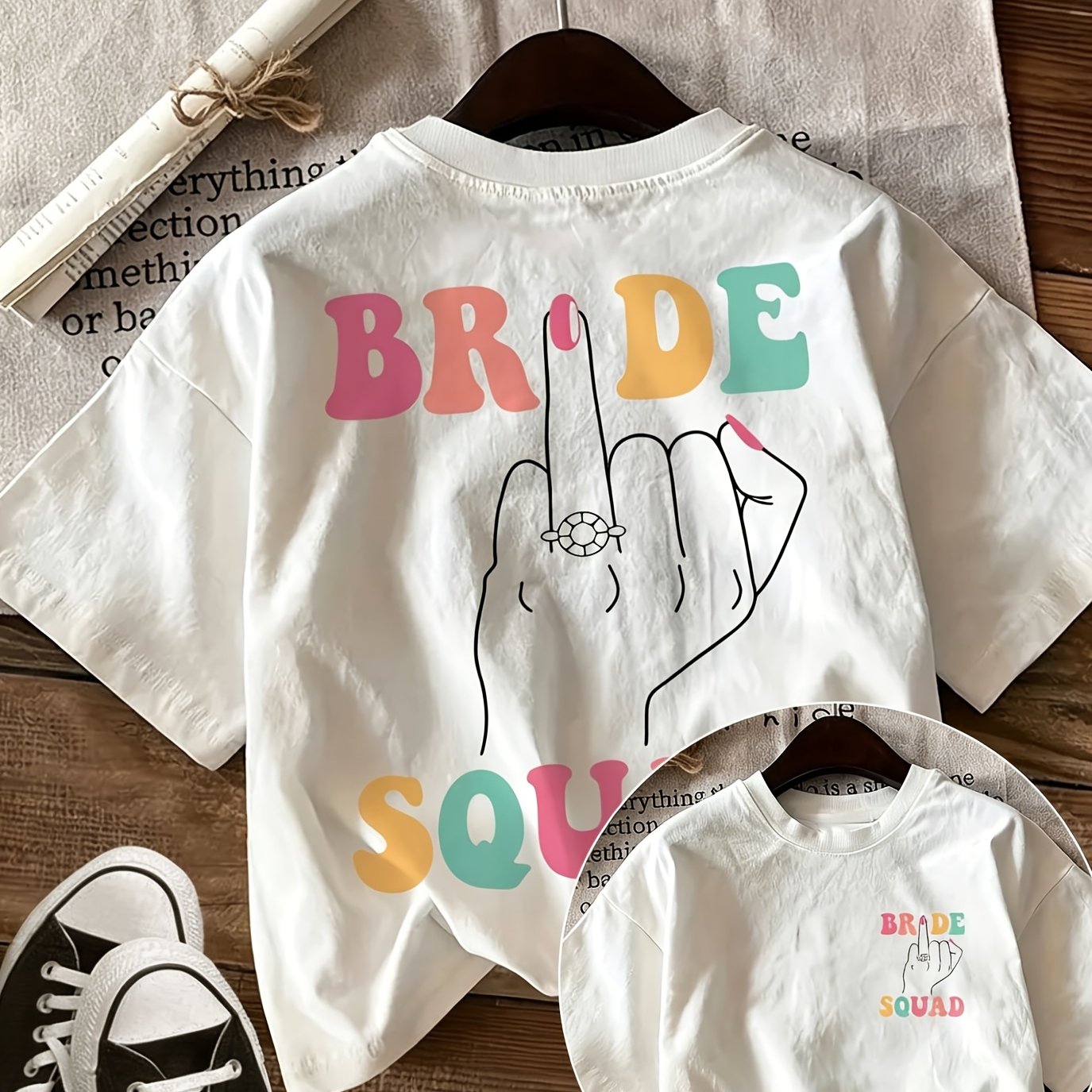 TEMU T-shirt à manches courtes avec imprimé de lettres, haut décontracté à col rond pour femmes, vêtement de de style printemps-été