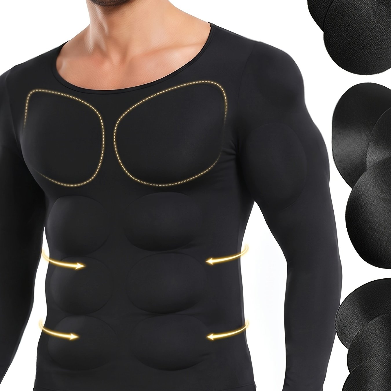 TEMU Men's Athletic Tight Waist Tummy Control Breathable With Chest Pad Abdominal Pad Shoulder Pad