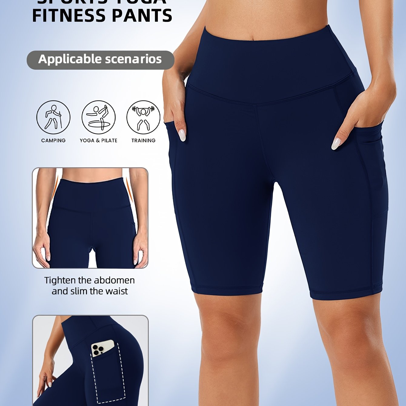 TEMU Spring And Summer Women's Side Pocket Drawstring Comfortable Breathable High-elastic Outdoor Sports Cycling Yoga Shorts
