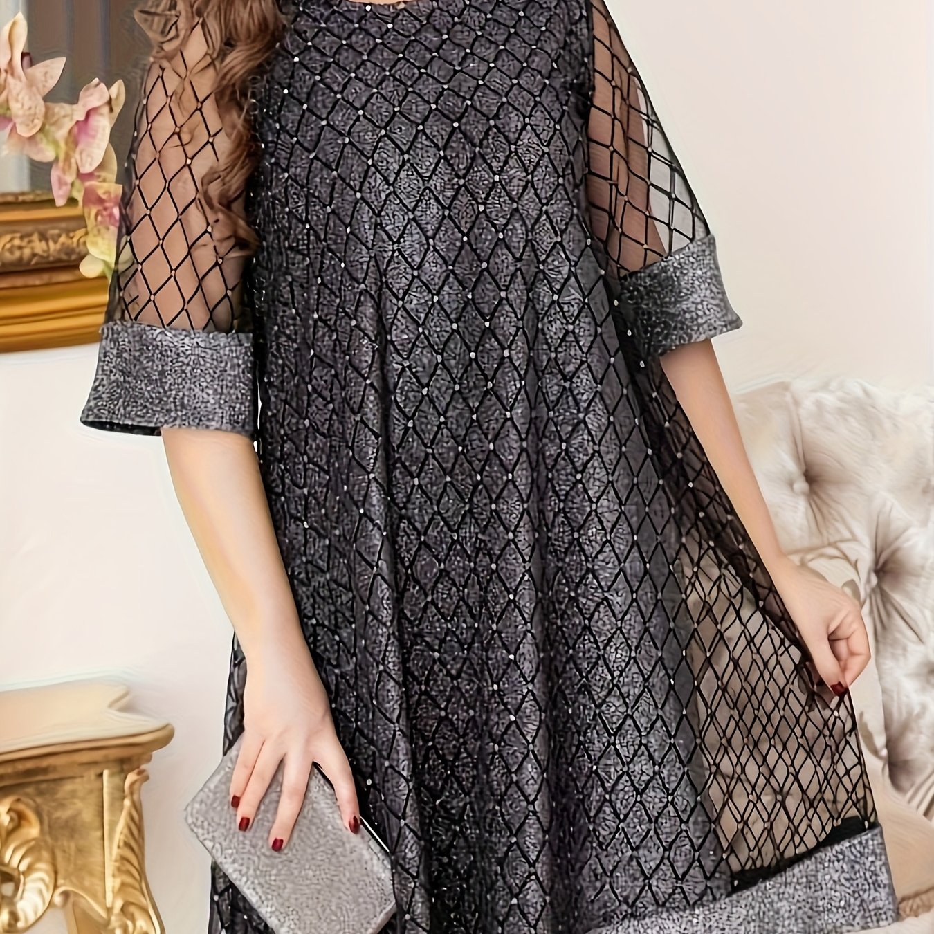 New Dress Splicing Slim Round Neck Casual Dress