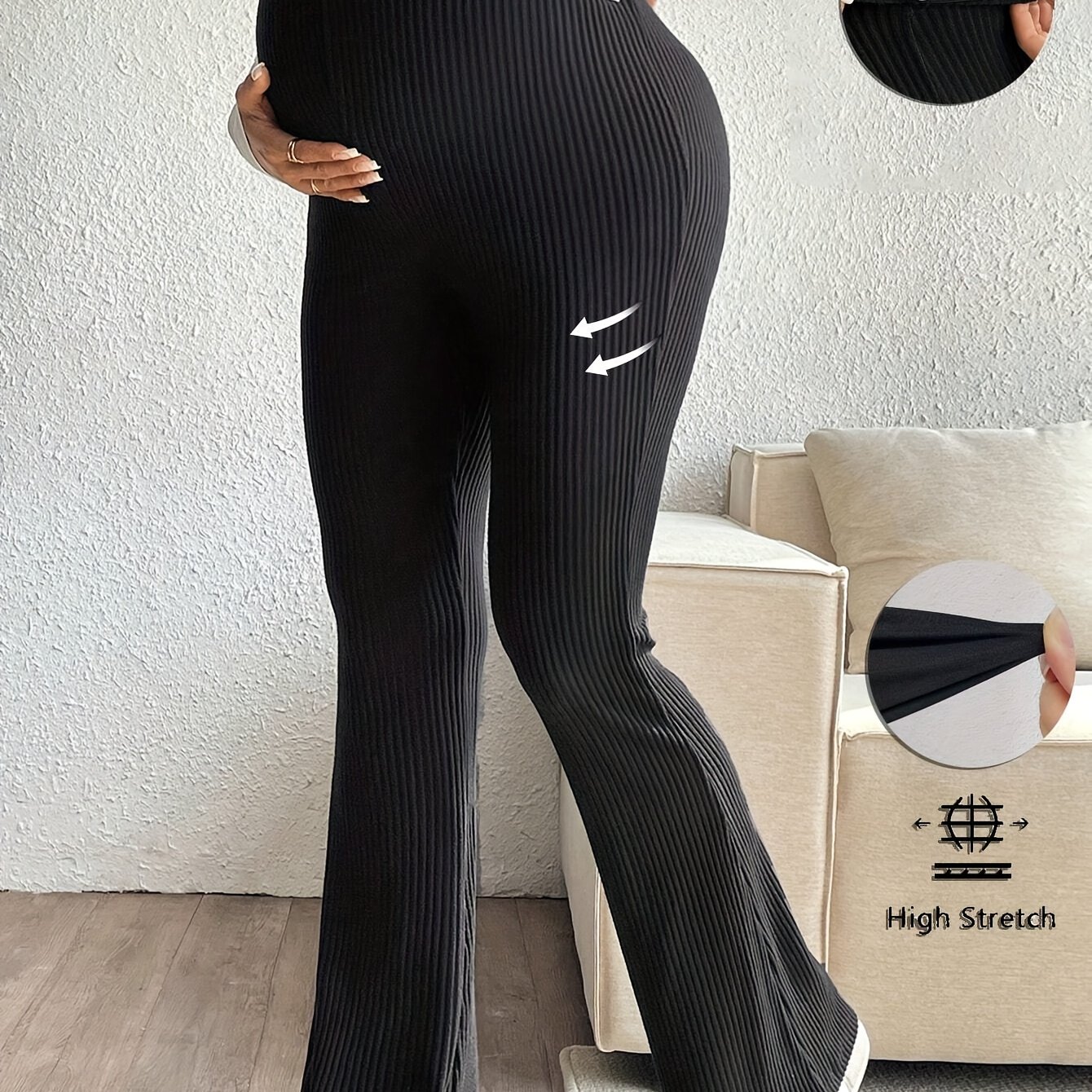 E-shop Umstandsmode Einfarbige Rippstrick-Enge Schlaghose Casual Hose