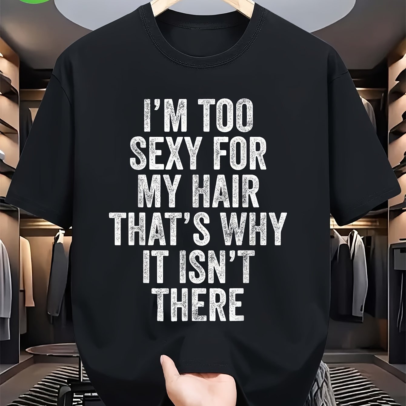 TEMU Men's Funny I'm For Bald Joke T-shirt, Heavyweight Crew Neck Short Sleeve Tee With White Text Print, Black Humor Shirt For Bald Men, Casual &