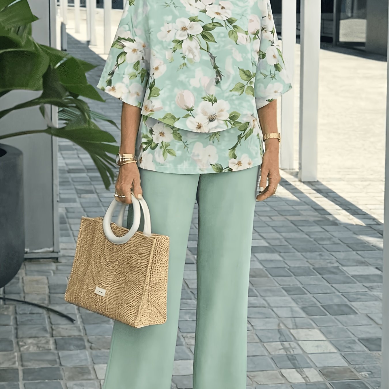 TEMU Women's Pantsuit Set, Short Sleeve Round Neck Elegant Holiday Casual Wear