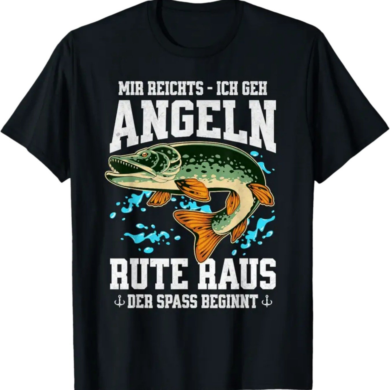 Men's Fishing T-shirt | Funny German Fishing Saying "my Reel - An " With Fish Graphic, Casual Tee For , Non-stretch Fabric, Ideal Gift For , Black Shirt, Long Sleeve, Crew Neck
