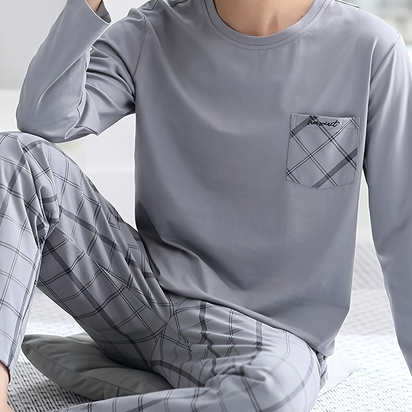 Brand +5.5% Men's /autumn Long-sleeve Pajamas, Outerwear Loungewear, Simple Casual Plus-size Set