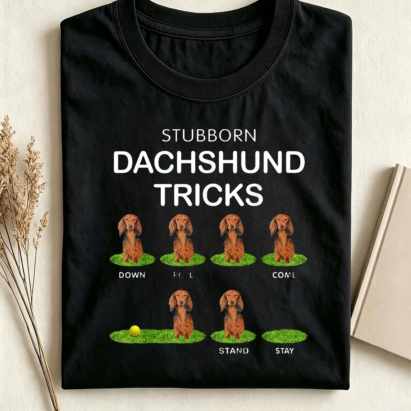 TEMU 2026 Neck Short Sleeve T-shirt - Men's T-shirt, , Christmas, Funny Long-haired Dachshund T-shirt, Christmas Gift, Gift For , Retro Casual Round