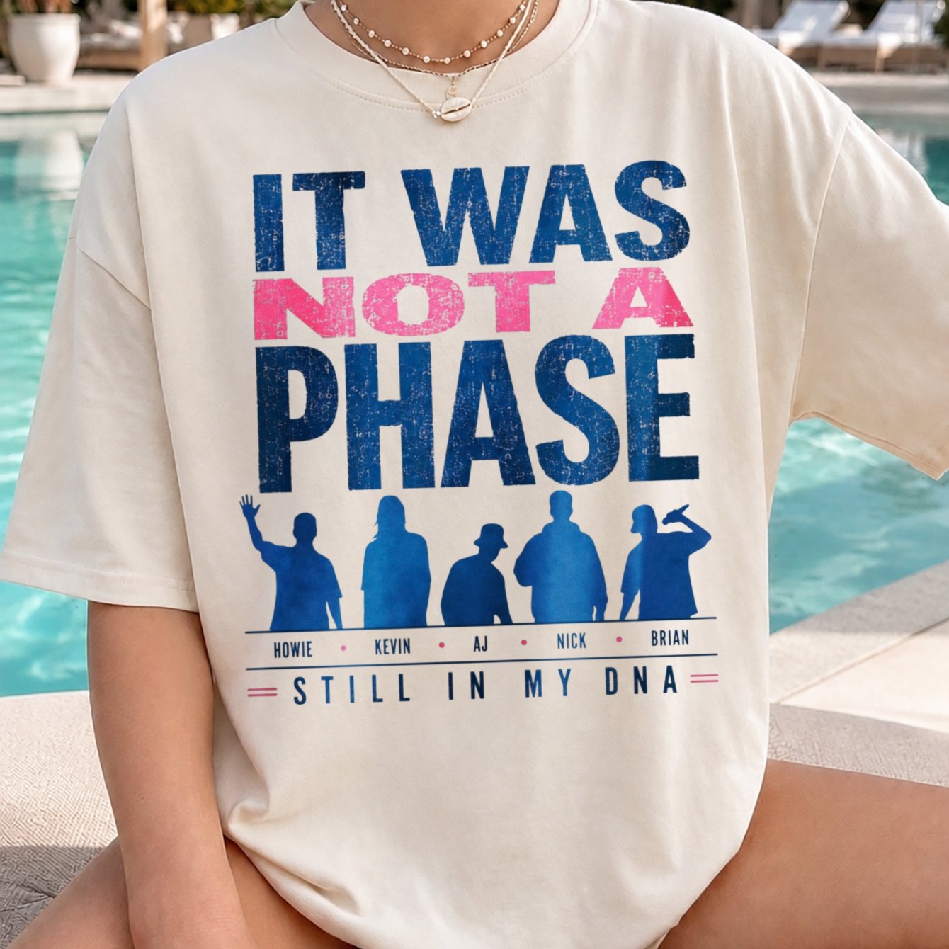 Image of Plus Size, Women's It Was T-shirt - Nostalgic Tee Suitable For With Howie Aj Names & Blue , Distressed Retro Group Fan Apparel, Casual Round Neck Everyday Outfits For