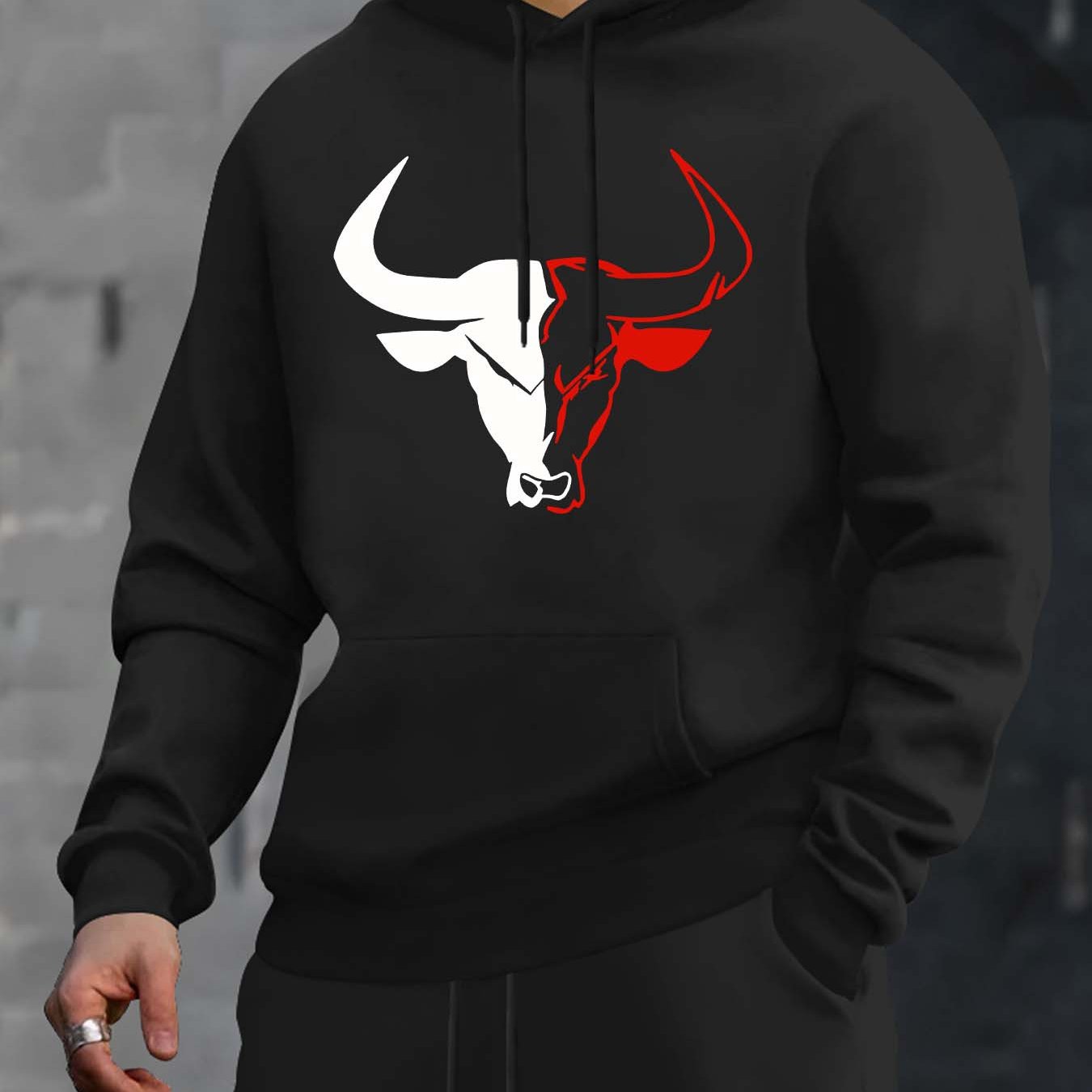 Image of Men's Casual Hoodie With - Cozy Fleece Pullover With Kangaroo Pocket, Perfect For Fall/winter