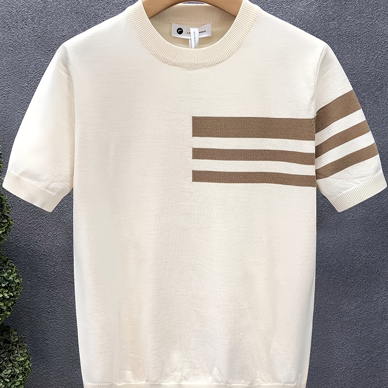 Image of [ Obm] Men's Fashion Summer New Arrival Color Block Crew Neck Knit Short Sleeve