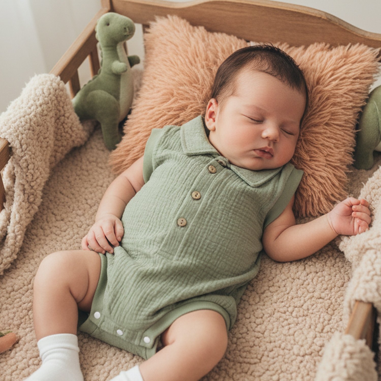 Baby Sleeveless Turn-Collar Button Closure Solid Summer Bodysuit
