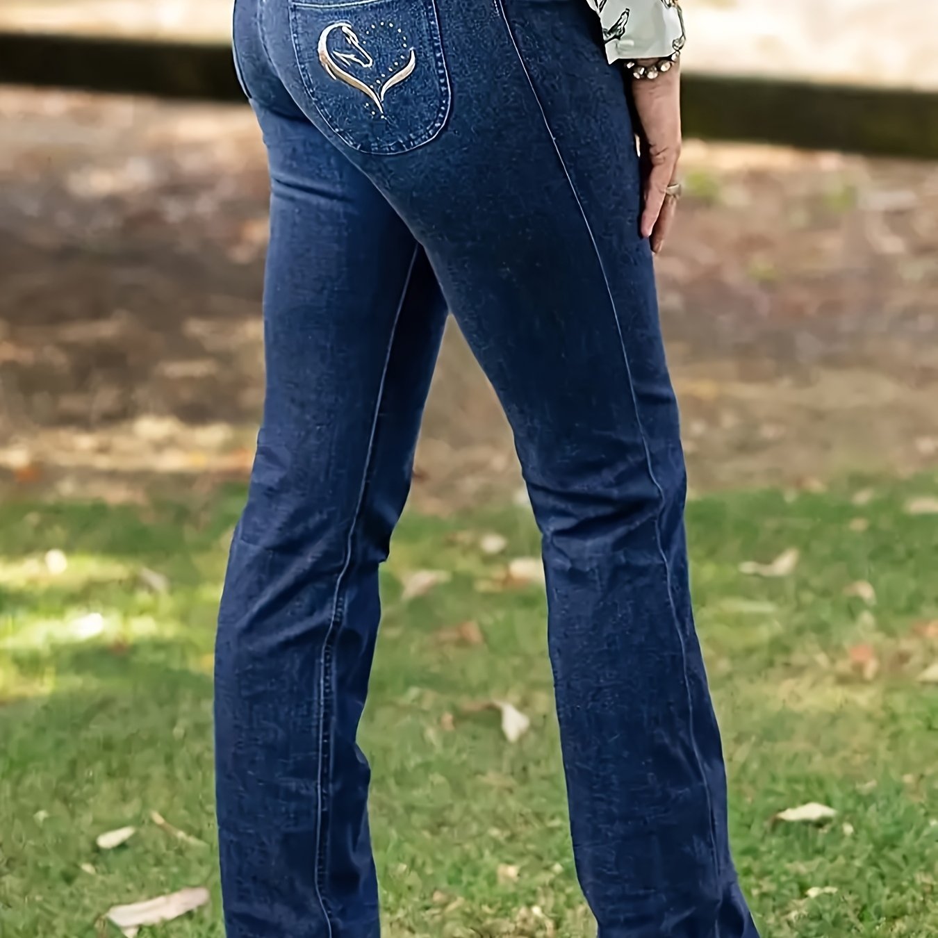 hme womens stretch flare jeans embroidered heart pocket - Temu
