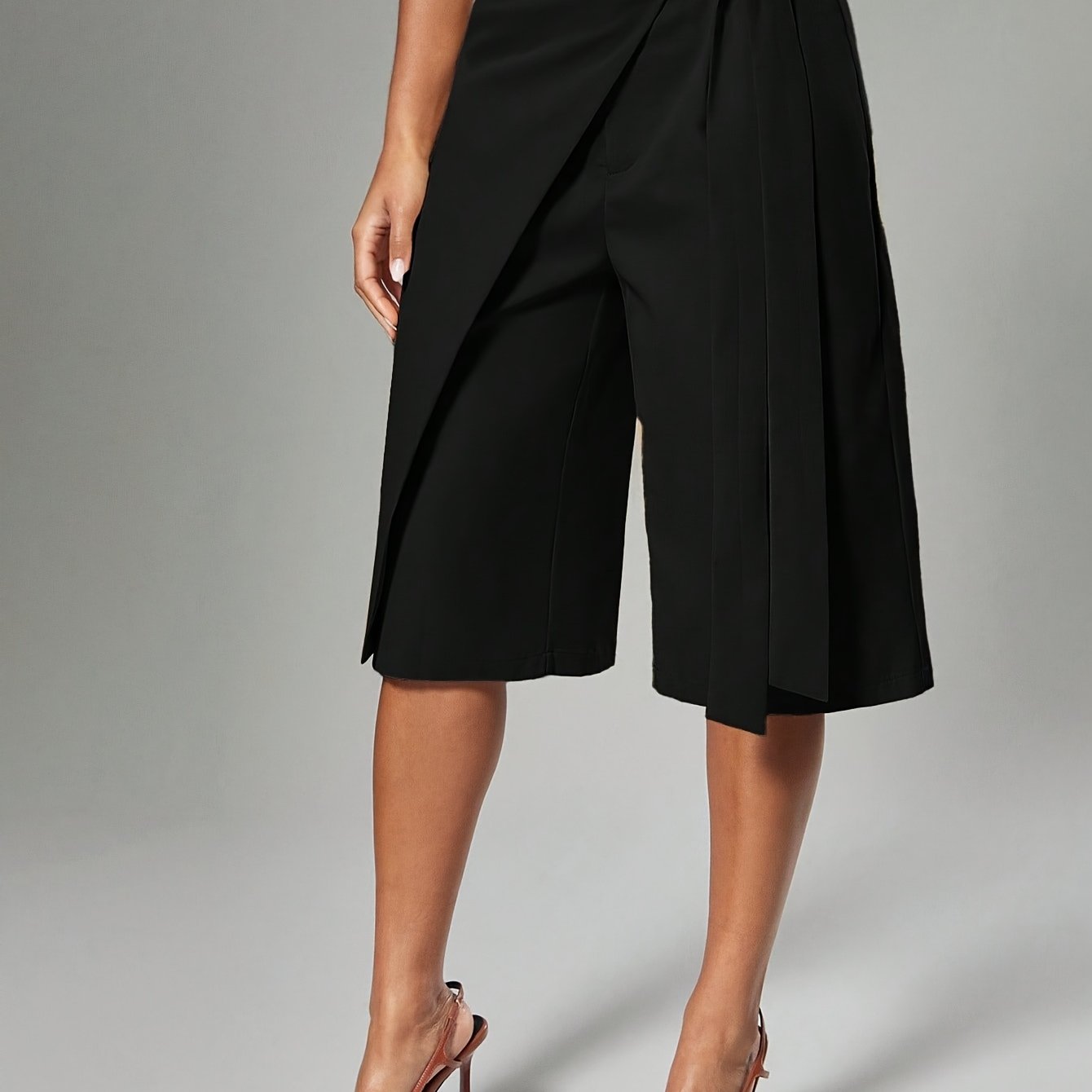 TEMU -waist Wide-leg Shorts, Style Tie-wrap Wrap-around Bermuda Shorts