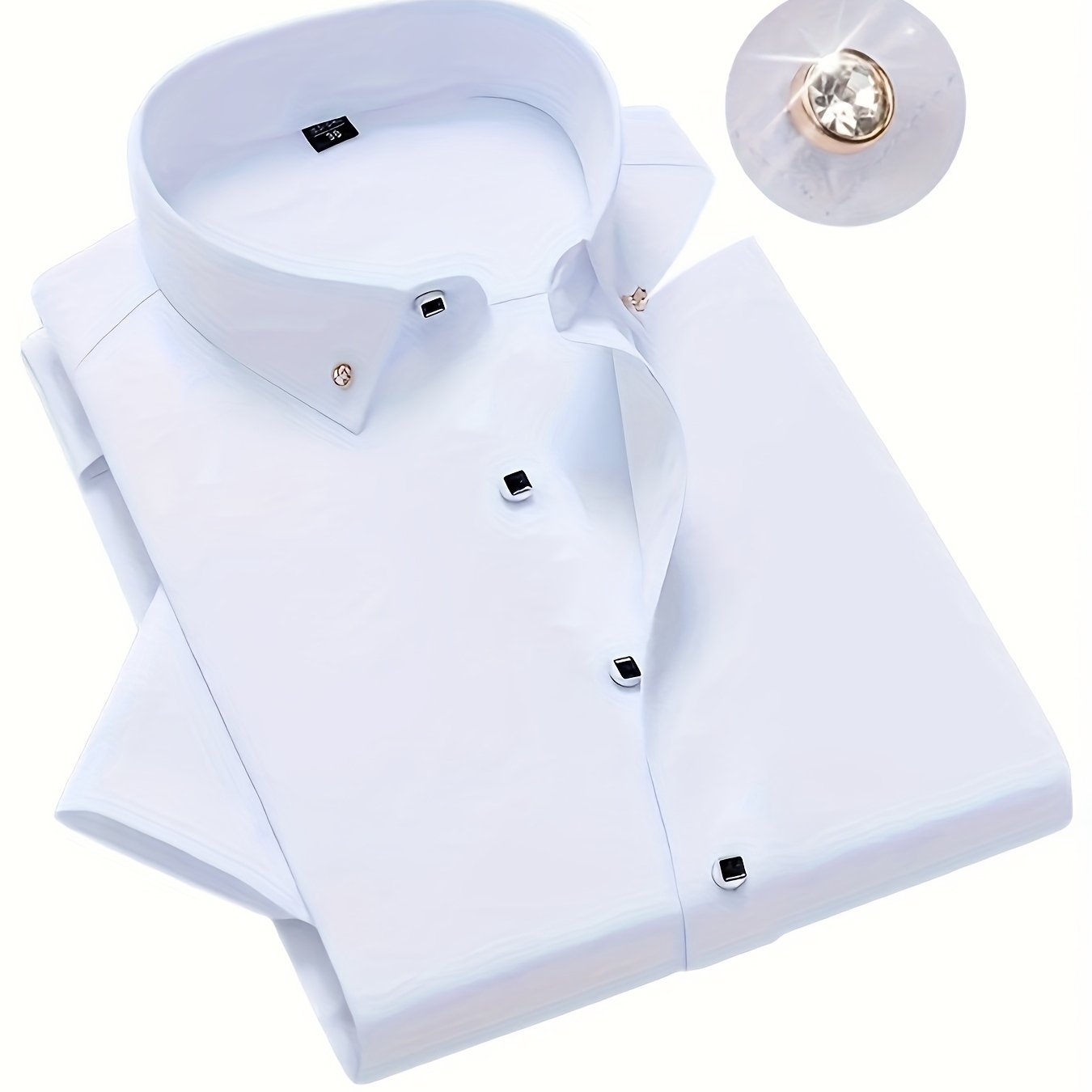 E-shop Herren Muskel-Fit Diamantbesetztes Kurzarmhemd - Dehnbarer für Sommer, Strand und Abendveranstaltungen - Einfarbig, Reguläre Passform, Lässiges