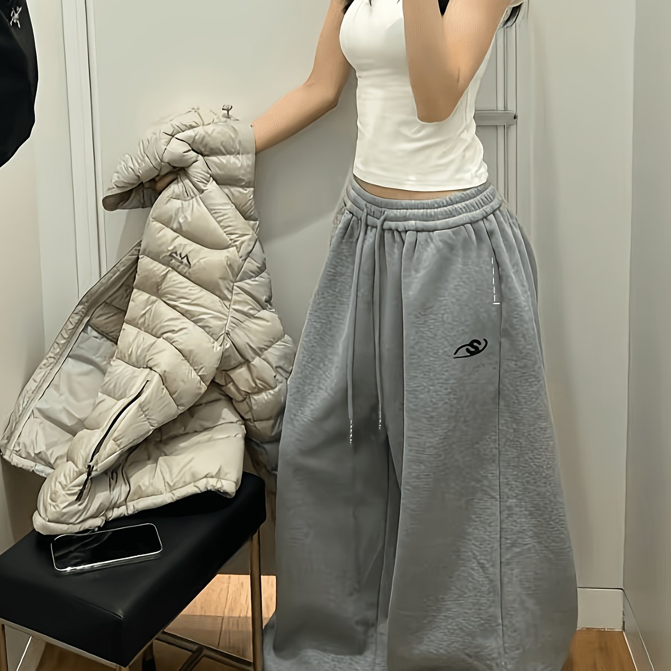 TEMU Spring And Autumn Trendy Retro Lazy Style Loose Fit Wide-leg Casual Sweatpants Versatile Joggers