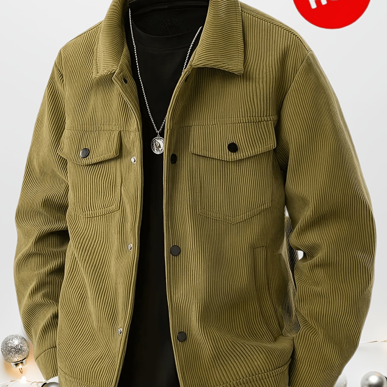 TEMU 's Corduroy Jacket, Spring/autumn Trendy Outerwear, Single-breasted Lapel With Multiple Pockets, Warm And Versatile , Suitable For Casual And