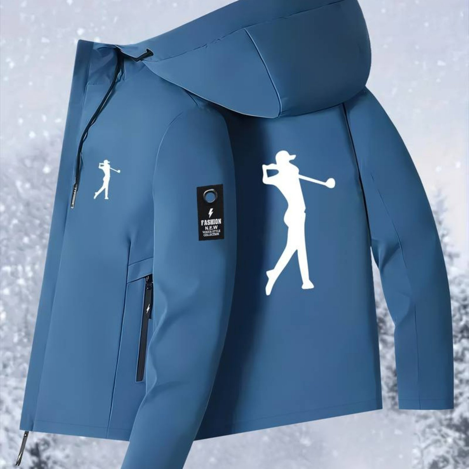 TEMU Tiliya 2026 Men's Jacket, High-quality Golf-themed 100% Polyester Wear-resistant Hooded Jacket, Outdoor Golfing And Daily Casual Windproof