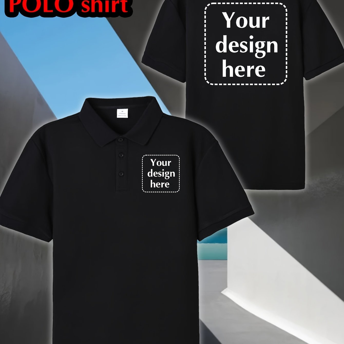 TEMU Custom Logo Men's Shirt - Breathable Moisture-wicking Summer Fabric, Light Business With Geometric Pattern, Classic Collar Design For Team