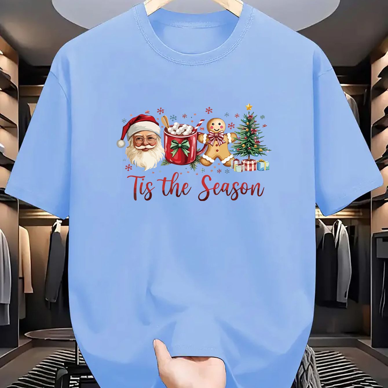 TEMU Christmas & Gingerbread For Man Tee - Breathable, Soft Casual Summer T-shirt For Men | For Outdoor &