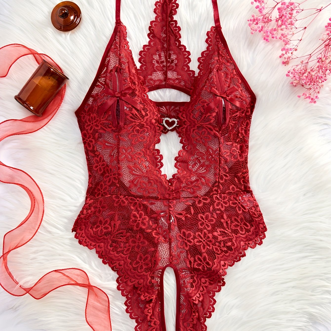 TEMU Dlsave Women's Casual Bow Lace Sexy Bodysuit