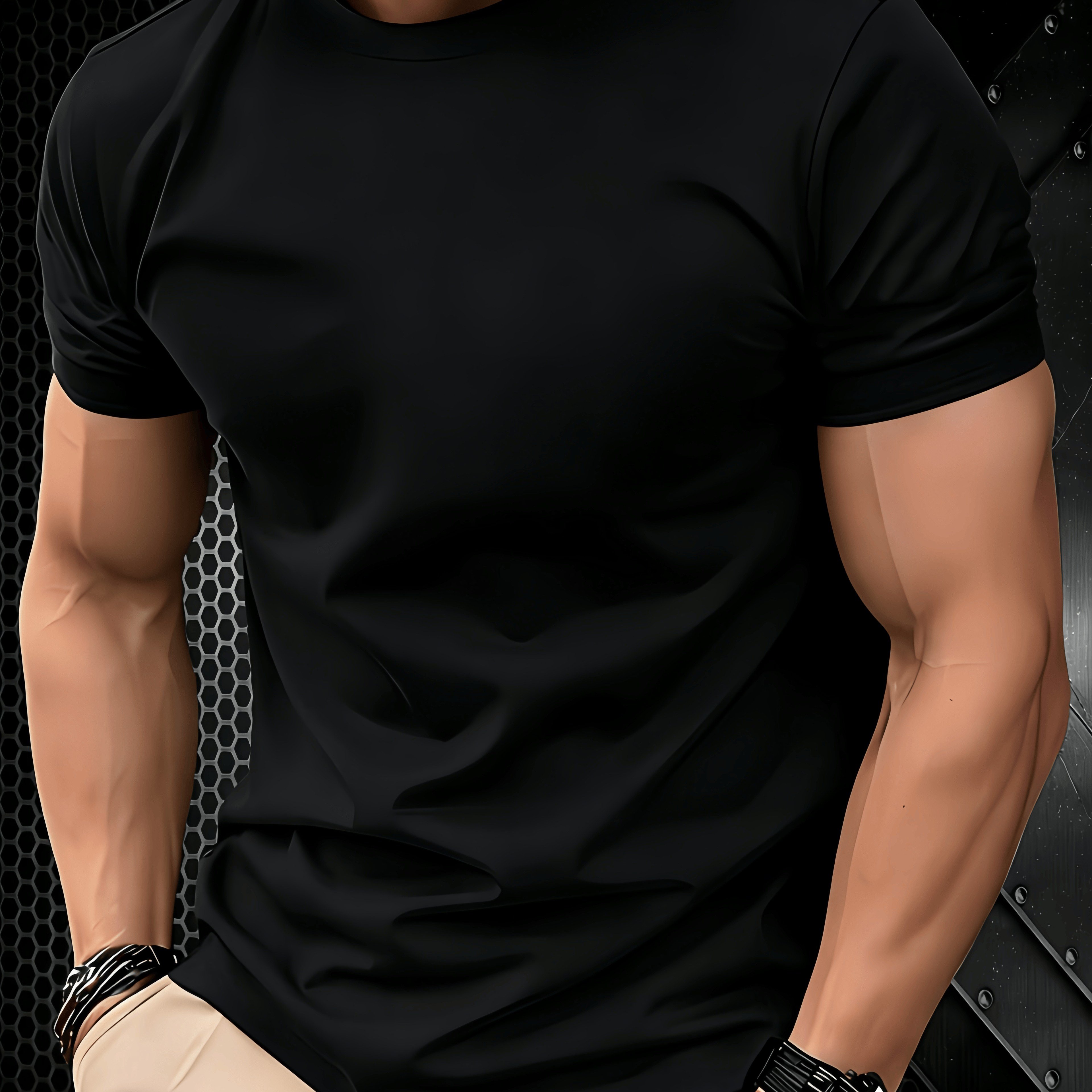TEMU Men' Athletic Casual T-shirt, Soft And Breathable Summer Solid Color Versatile Top