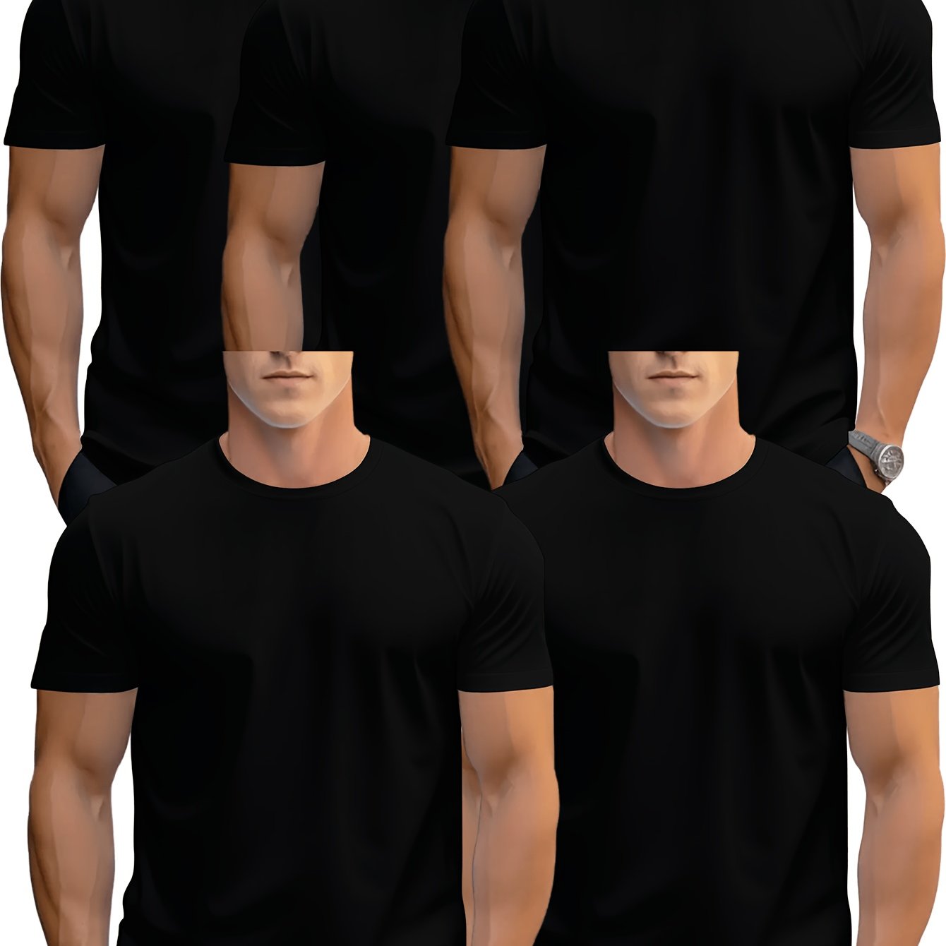 TEMU New 5pcs Solid Color Men's Short Sleeved T-shirt, Lightweight And Breathable, Suitable For Daily Commuting And Leisure Scenes, Machine Washable,