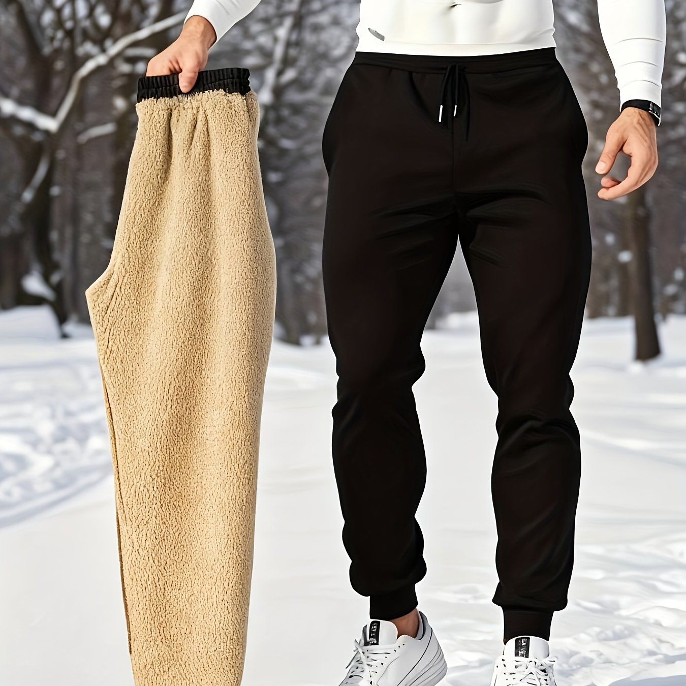 E-shop Herren-Winterhose in Übergröße, kälte- winddicht, Freizeit-Sport-Bergsteigen, mit integriertem Fellfutter, verdickte Outdoor-Hose mit Futter in