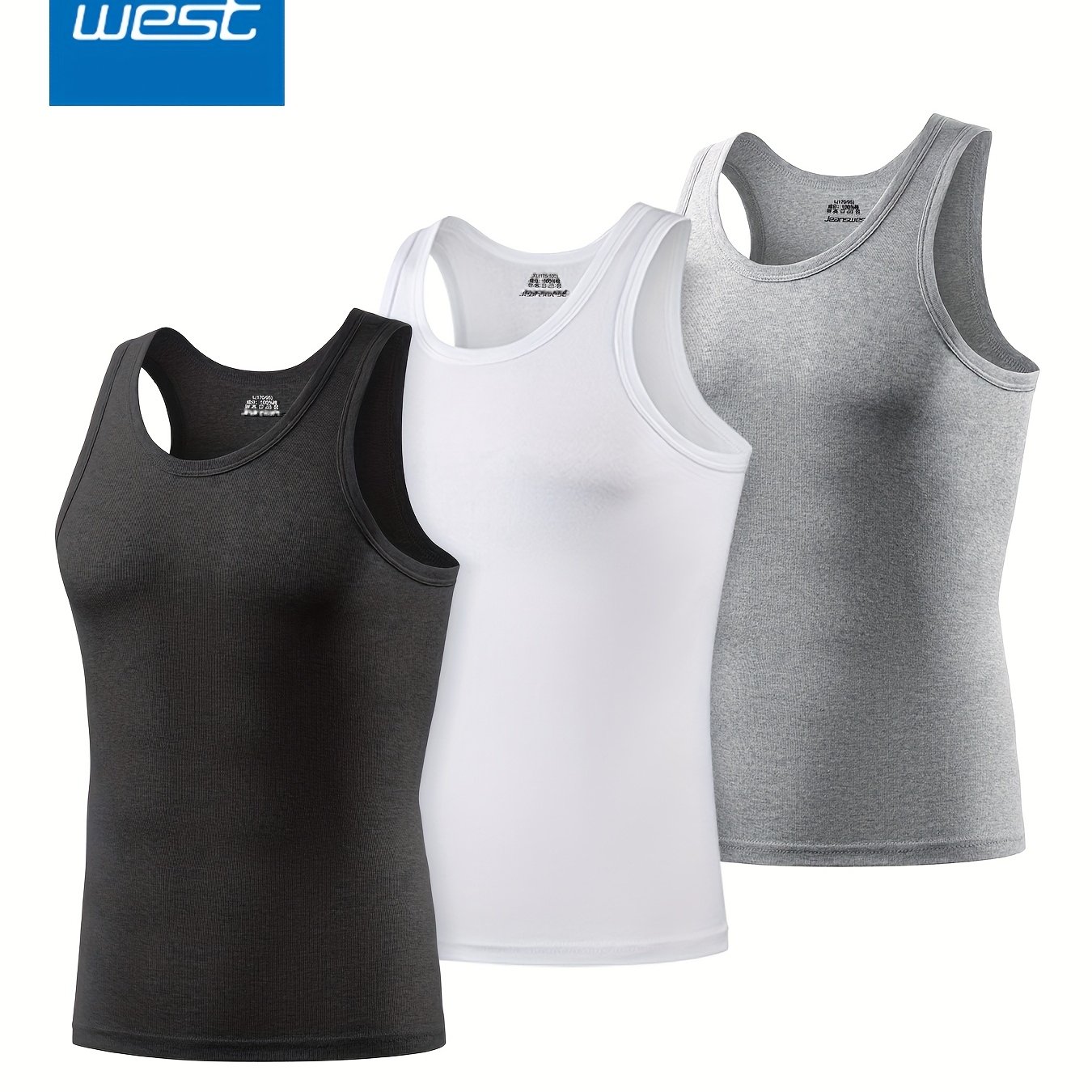 Jeanswest 3pcs Men's Tank Tops, Pure Cotton, Fashionable And Simple, Solid Color, Slim Fit