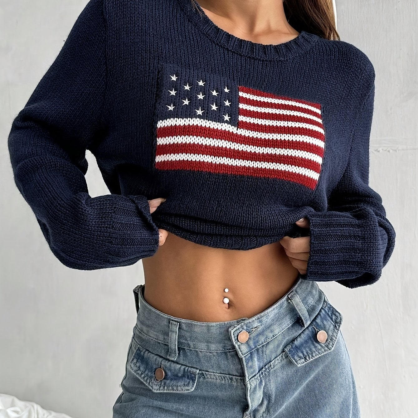 Image of Pattern Round Neck Casual Long Sleeve Pullover