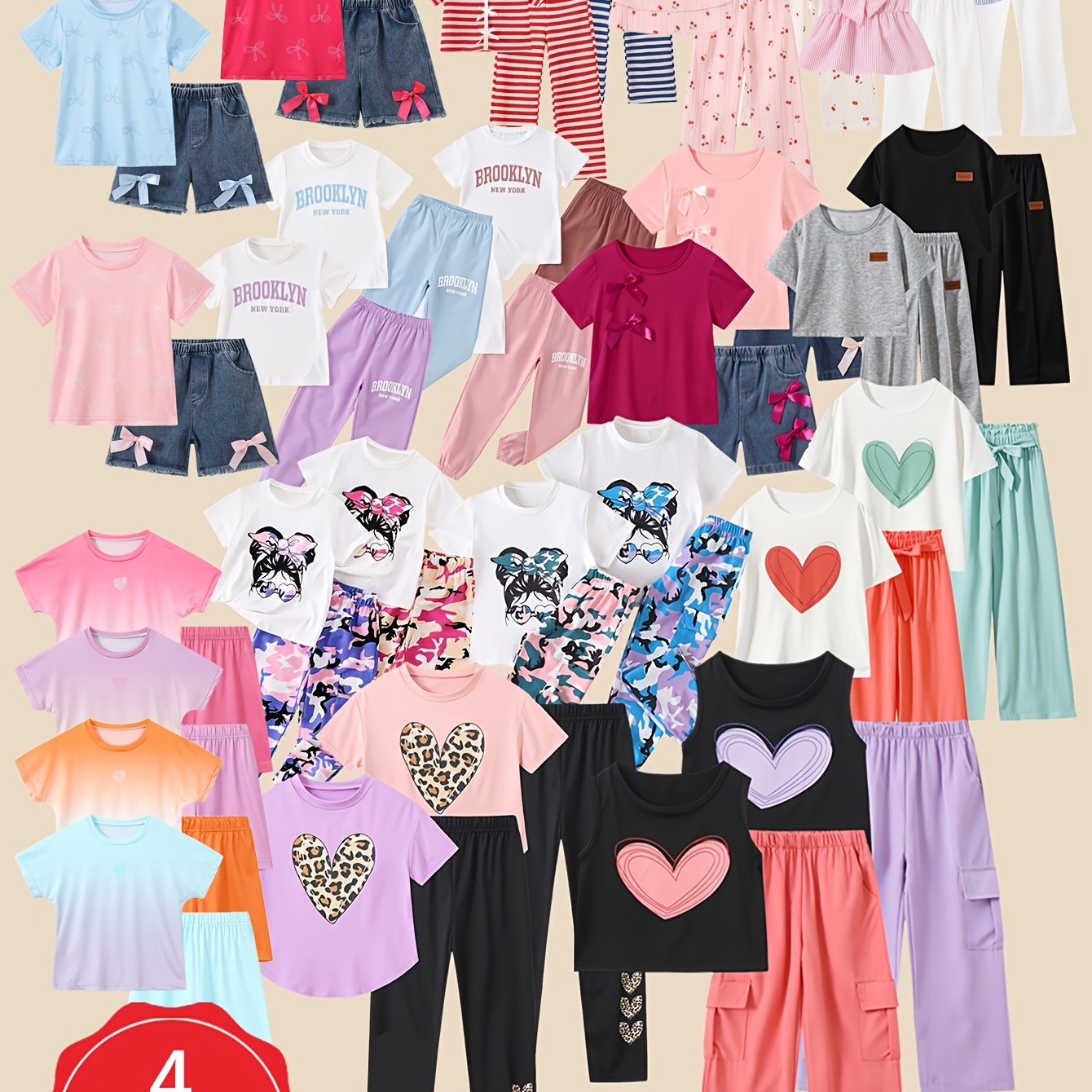 4pcs Girls' Spring And Summer Casual Versatile Clothing For Girls Aged 3-14, Fashionable And Trendy Summer Cute Holiday Gift, Color Sent , Please Do Not Order Mind., Perfect For Outdoor