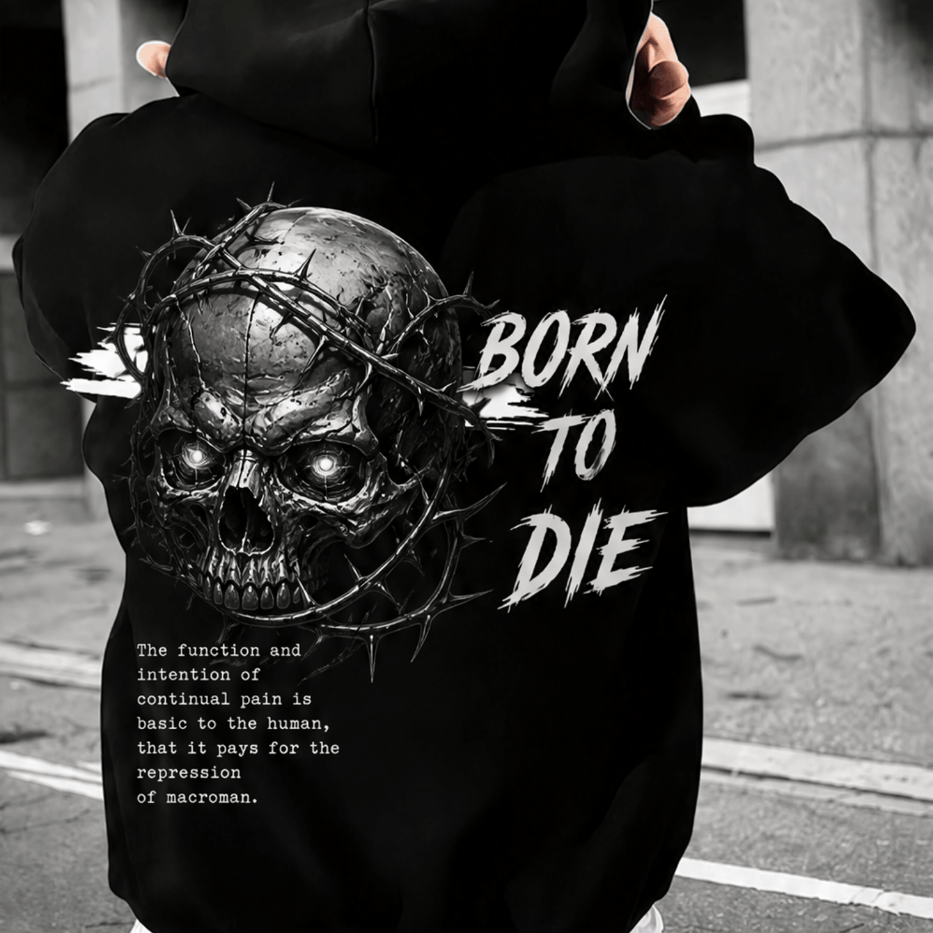 Image of 's Hoodie Skull Theme Trendy Printed Sweatshirt Gothic Streetwear Style For Man's Hoodie Thickened Sweatshirt Winter Outdoor Wear Urban Fashion Gift For Edgy