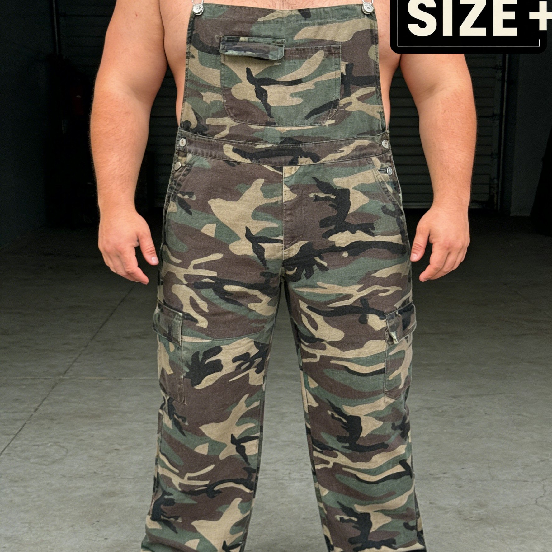 TEMU Men's Plus-size Casual Overalls In A Four-season Style, Featuring A Washed Camouflage Pattern, Three-dimensional Tailoring For A Loose Wide-,