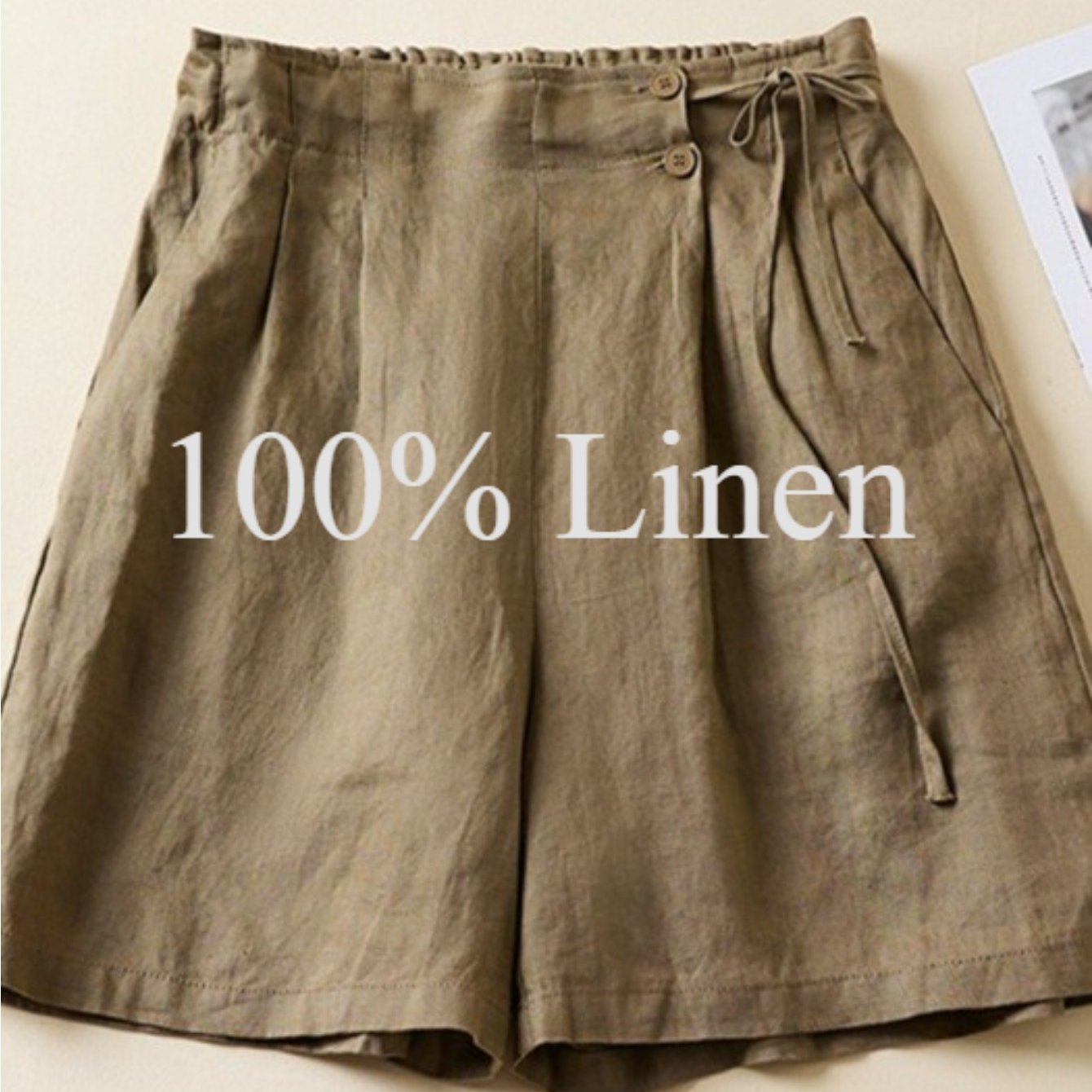 2026 Summer Women's High Waist Linen Wide Leg Shorts, Elastic Back Waist Slim Fit Casual Knee Length Shorts