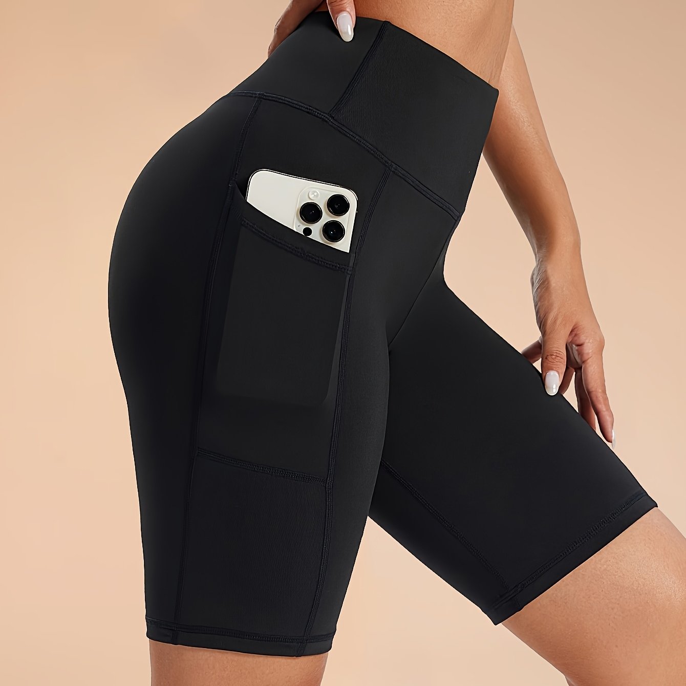 Image of Spring/summer Women's High-waisted Yoga Shorts With Side Pockets, Comfortable, Breathable, And High-elasticity For Outdoor Sports And Cycling