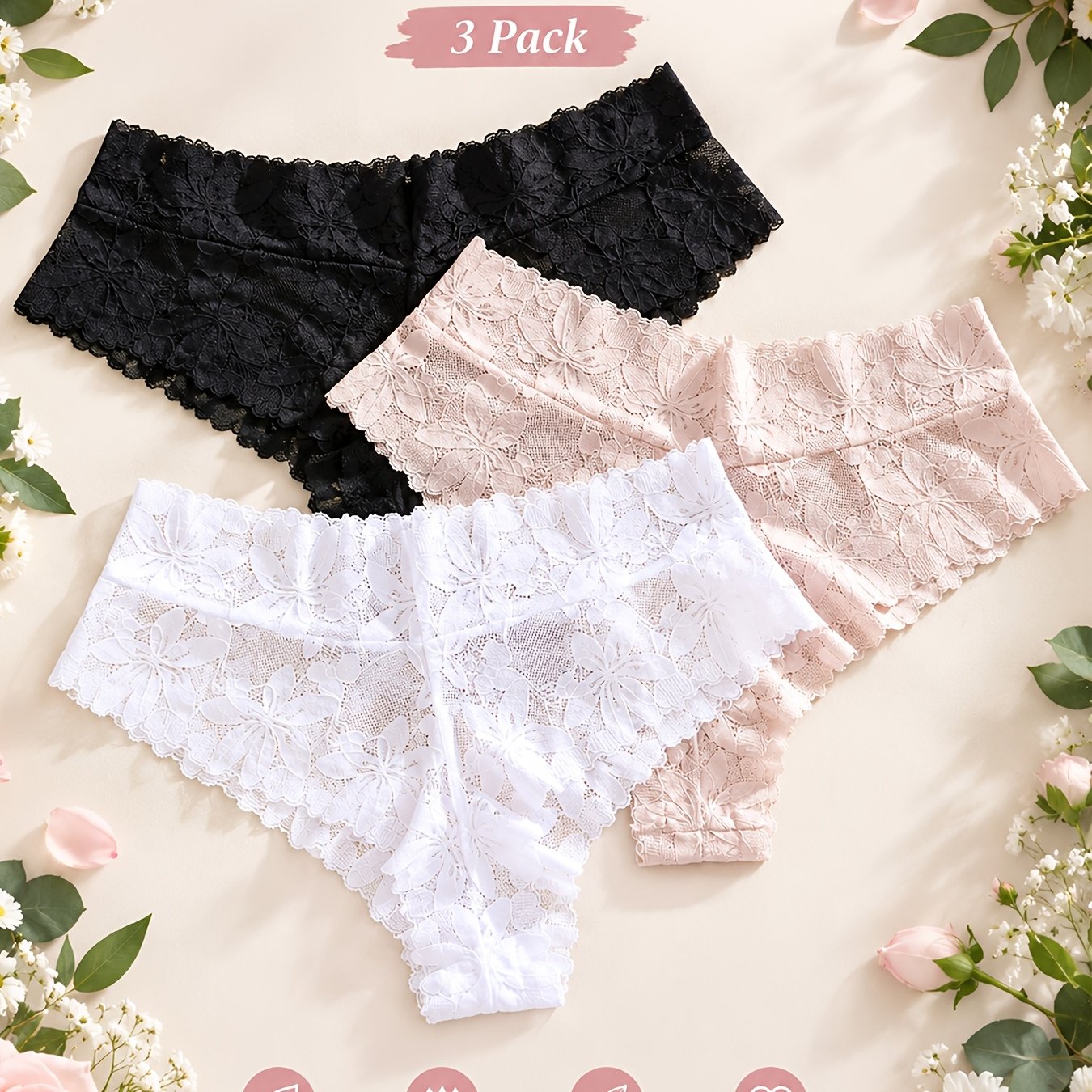 TEMU 3pcs Set Of Women's Lace Panel Underwear, Sexy Comfortable Breathable Women's Brazilian Panties, Sexy Thong S-xxl Size