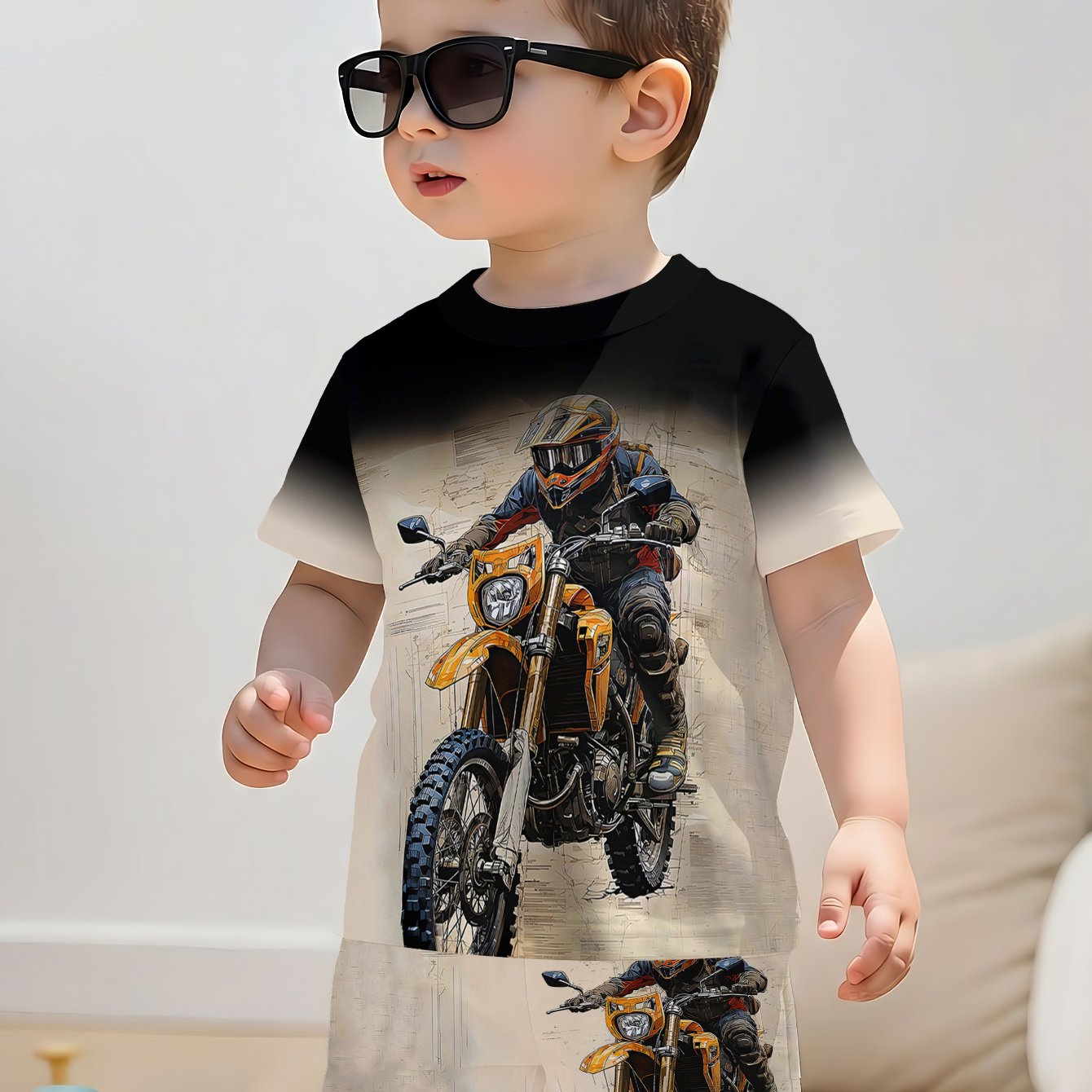 TEMU 2pcs Boys' Short-sleeve And Shorts Set, Casual And Fashionable Style, Summer Sports Outfit, Soft, Breathable And Comfortable Boys' Short-sleeve