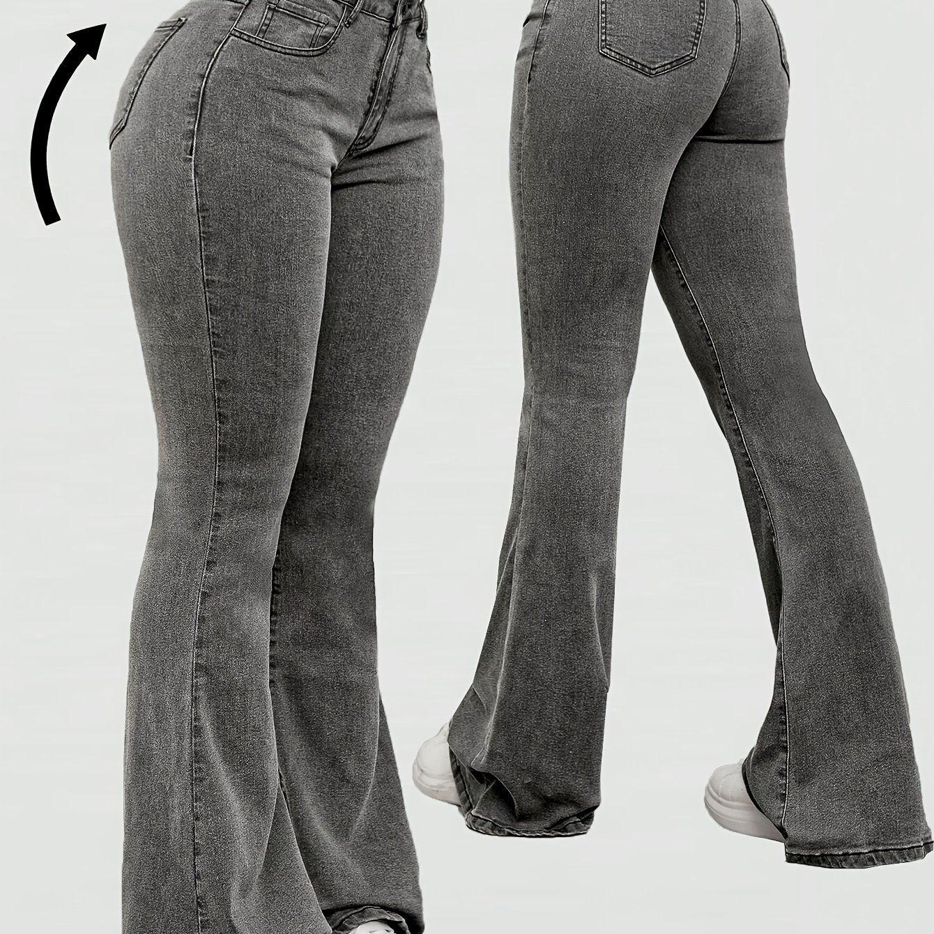 Image of Gray Stir-fried Snowflake Fashion Four-season Stretch Skinny Flare Pants Denim Jeans