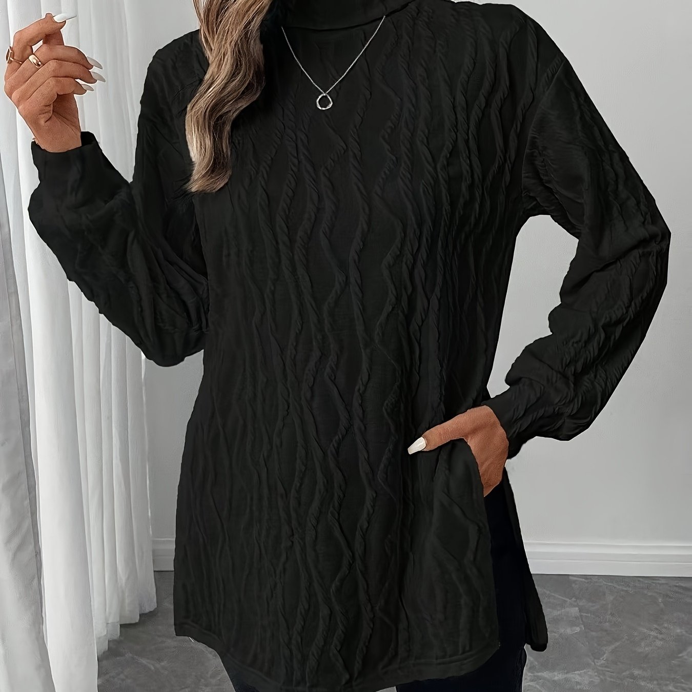 E-shop Weihnachts-Damen-Elegant-Rollkragenpullover - Langarm-Chic-Pullover für Büro, Party, - Maschinenwaschbarer Pullover in Weiß -