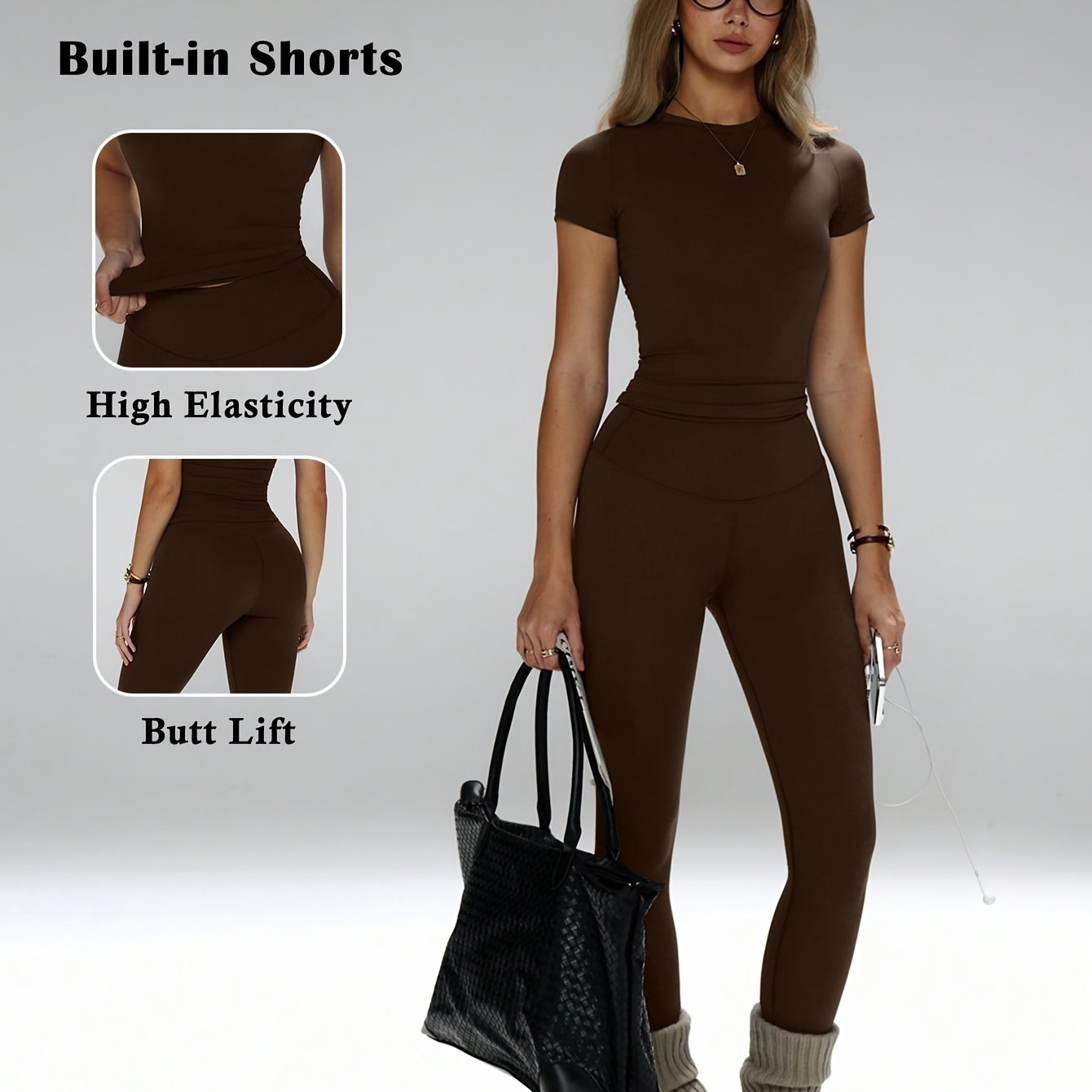 TEMU Conjunto de yoga para mujer, pantalones deportivos de cintura , conjunto deportivo de dos piezas, ropa de yoga con control de abdomen