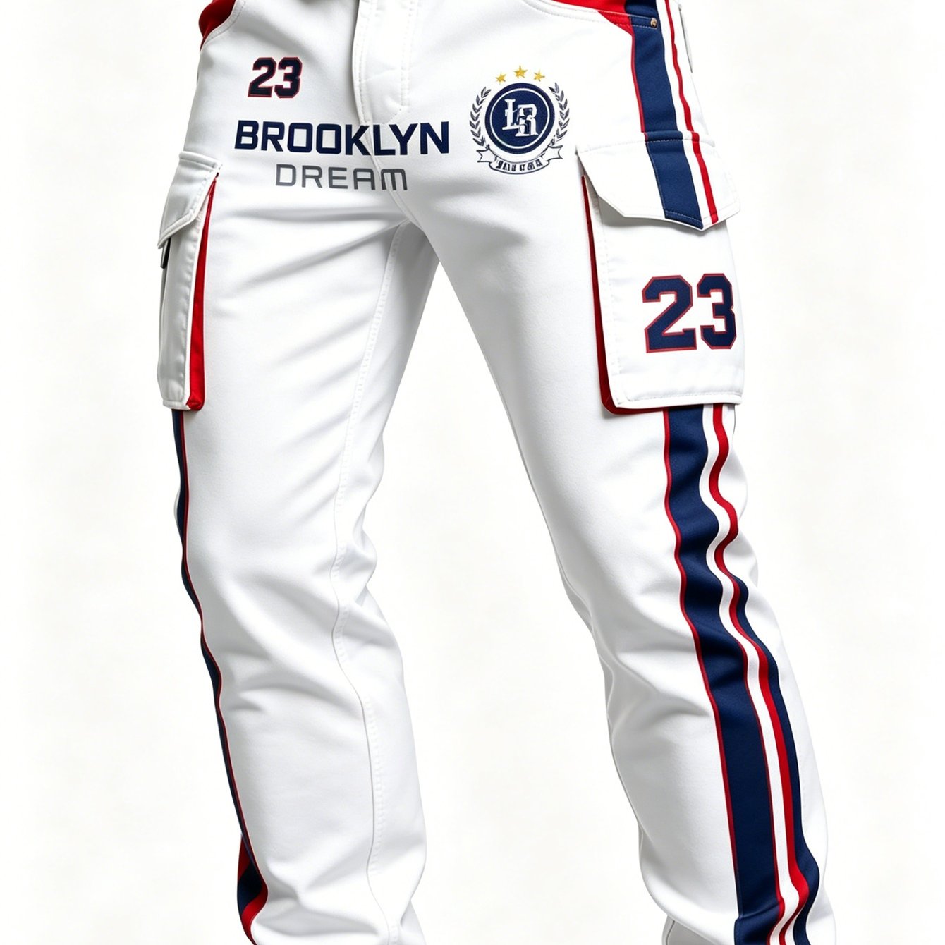 Image of Sporty Full-print Work Pants, White-red-blue Color Block, Suitable For Daily Commuting, Outdoor Leisure, Men's Pants