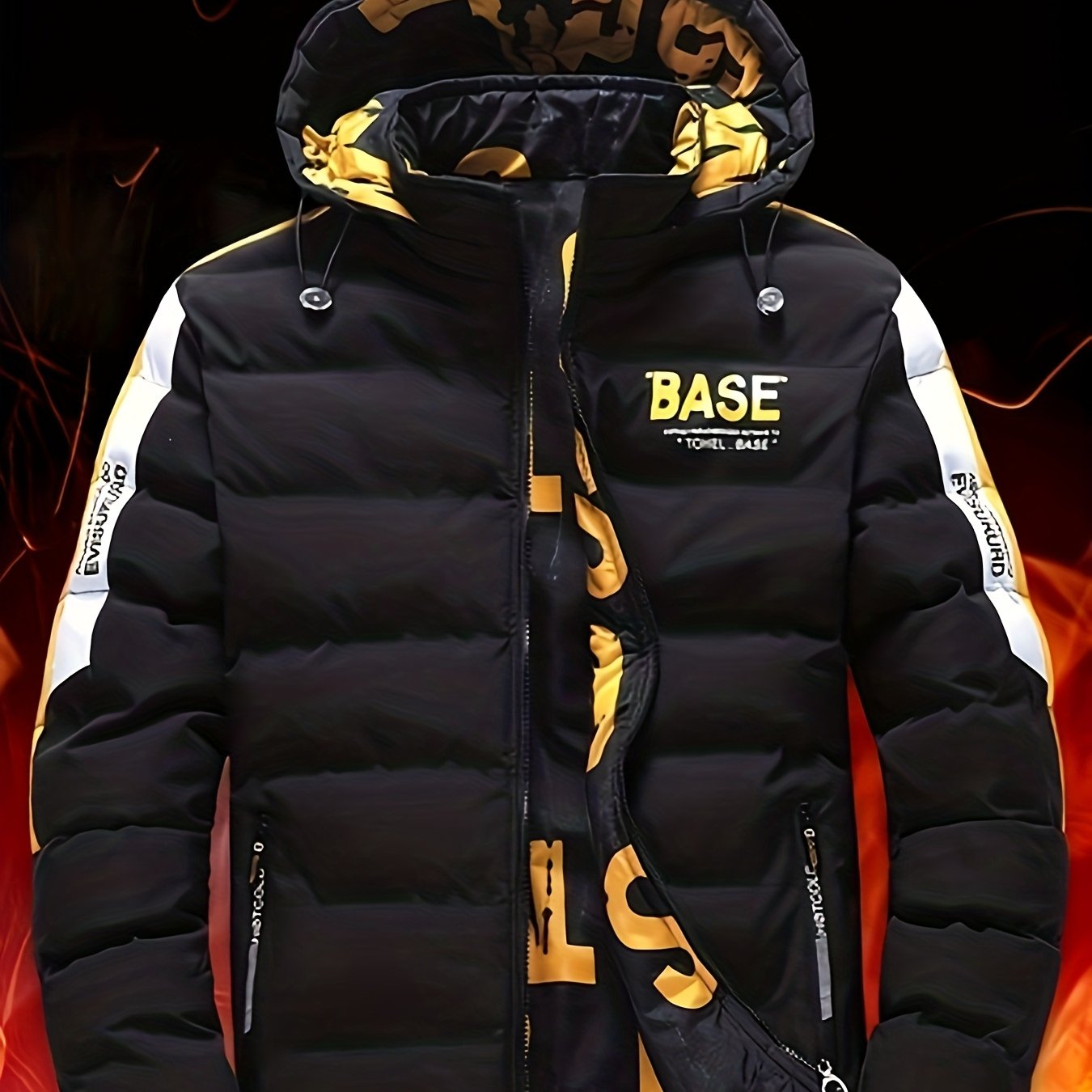 TEMU Winter Men's Clothing Windproof And Warm Fleece Hooded With Letter Pattern Double-sided Jacket