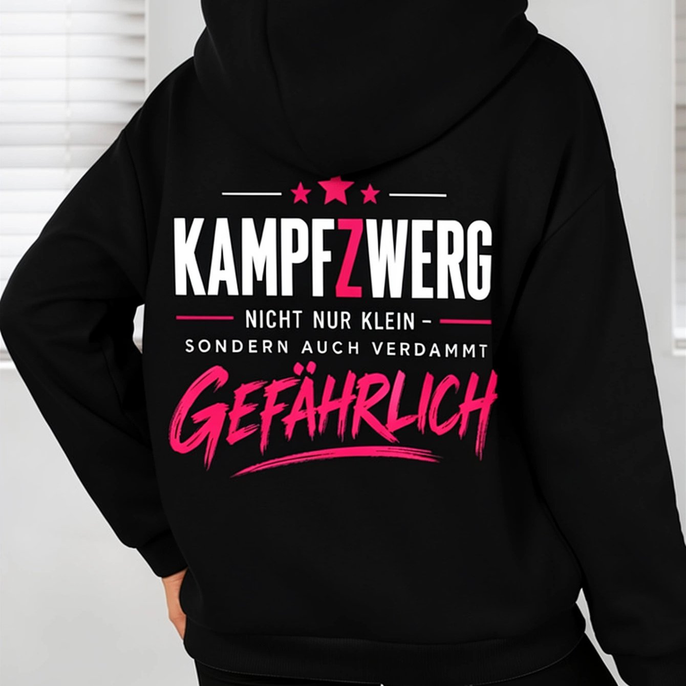 Image of 1pc, Dwarf Not Small But Damn Hoodie, Unisex Graphic Hooded Sweatshirt, Long Sleeve Pullover With Kangaroo Pocket, Pink Lettering, Casual Streetwear For Fall Winter Daily Wear